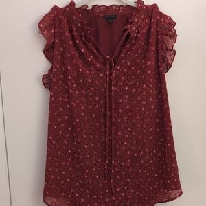 Ann Taylor Red Floral Ruffle Blouse